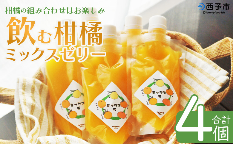 ＜つるんと食感の飲む柑橘ミックスゼリー 4個＞『1か月以内に順次発送予定』果物ゼリー くだもの ゼリー パウチ みかん 蜜柑 デザート スイーツ おやつ のむ ストレート 果汁 100％ 食感 ぷるぷる お楽しみ 渡江から一歩を踏み出す会 愛媛県 西予市 【常温】