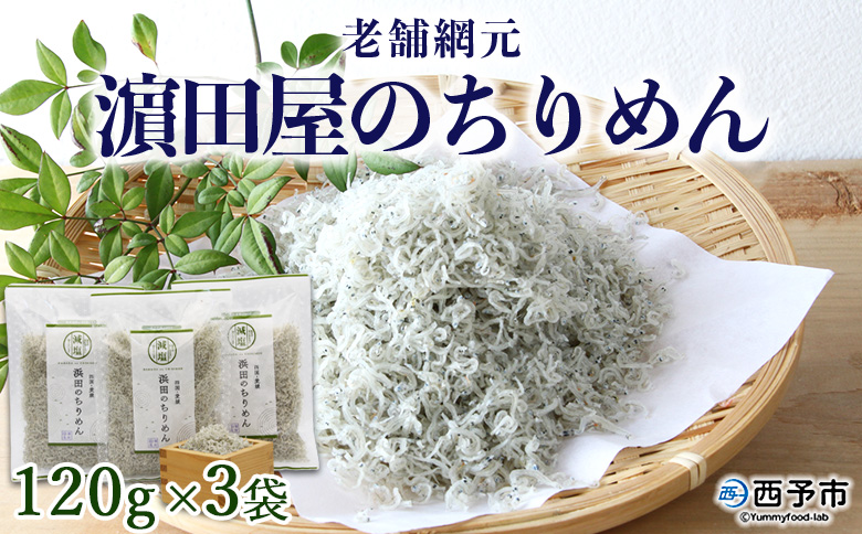 ＜老舗網元 濵田屋のちりめん 360g(120g×3袋)＞ かたくちいわし カタクチイワシ 小魚 のし対応可 お祝い 内祝い ギフト 贈答 贈り物 プレゼント カルシウム 乾物 小分け 国産 マルヨシ水産 特産品 愛媛県 西予市