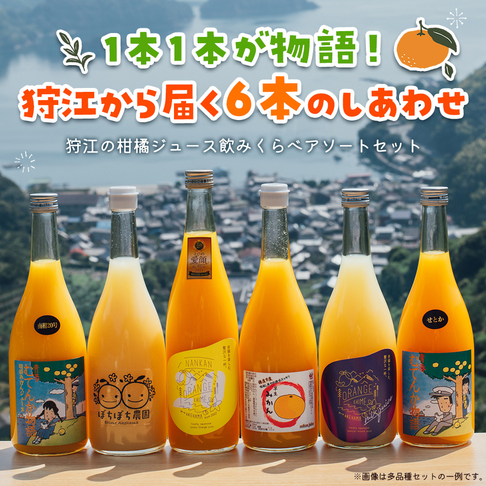 ＜農家めぐり 狩江柑橘ジュース 6選（多品種）＞ 多品種 アソート 愛媛県産 飲料 ジュース 国産 みかん 蜜柑 ミカン ストレートジュース 果汁 セット 飲み比べ 詰合せ 6本 企業組合かりエンジョイ 愛媛県 西予市 【常温】『4月中旬以降順次出荷予定』
