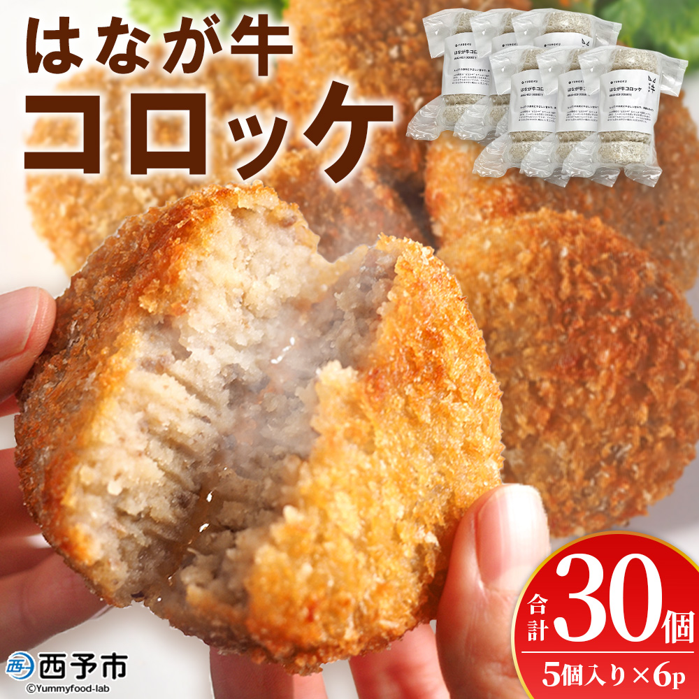 ＜はなが牛コロッケ 計30個＞ 5個入り オリジナル おつまみ お肉 牛肉 はなが牛 国産 ころっけ 肉加工品 冷凍食品 牛肉コロッケ 揚げ物 惣菜 お弁当 おかず 晩御飯 夕食 特産品 ゆうぼく 愛媛県 西予市