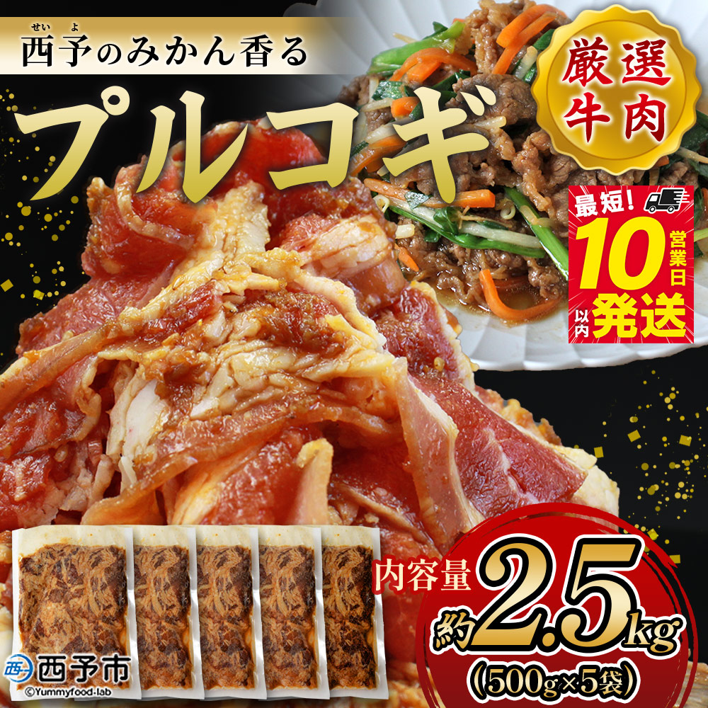 ＜西予のみかん香るプルコギ 合計 約2.5kg（500g×5）＞ プルコギ みかん風味 韓国 牛肉 お肉 味付け 焼肉 タレ漬け タレ レシピ プルコギ丼 献立 アレンジ 味付け 子供 惣菜 おかず グルメ 株式会社丸和 愛媛県 西予市