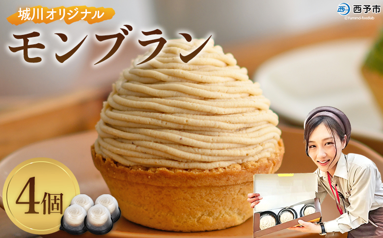 ＜城川オリジナル モンブラン 4個入り＞ 洋菓子 ケーキ おかし マロン くり クリ 国産 和栗 ペースト クリーム 渋皮煮 生クリーム チーズ タルト メニークエスト 愛媛県 西予市