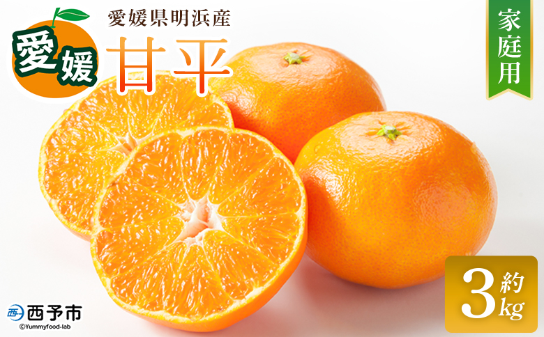 【先行予約】＜甘平 家庭用 約3kg＞ ご家庭用 かんぺい 高級 柑橘 ブランド みかん 蜜柑 訳あり 果物 くだもの フルーツ ミカン 愛媛 国産 ジューシー 明浜 特産品 笑丸 愛媛県 西予市【常温】『2027年2月上旬より順次出荷予定』