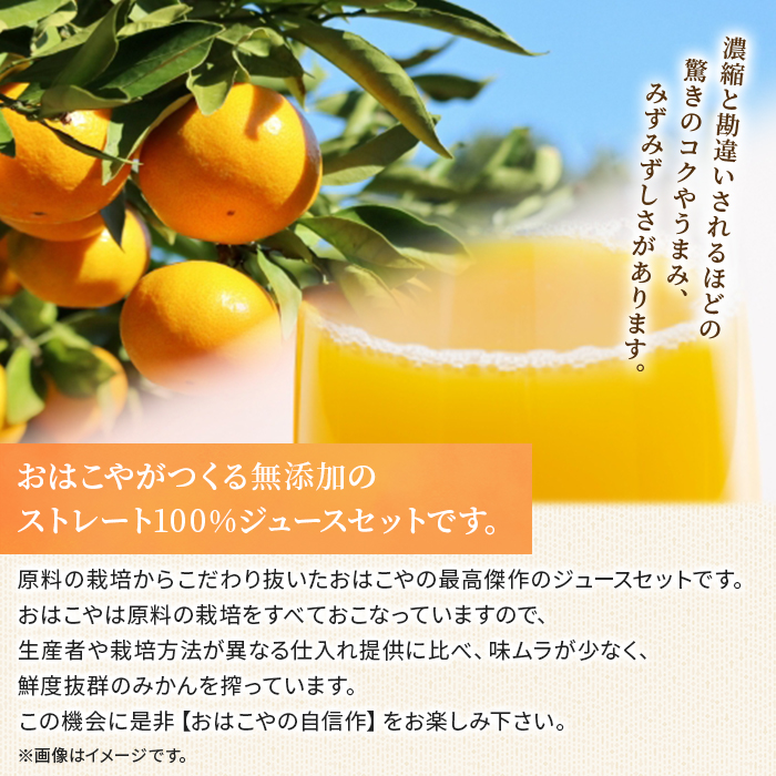 ＜おはこやのジュース飲み比べ 2種セット 720ml×2本（温州みかん・不知火）＞ 果物 フルーツ 柑橘 ミカン 蜜柑 果汁 100％ ストレート 無添加 特産品 西宇和 愛媛県 西予市