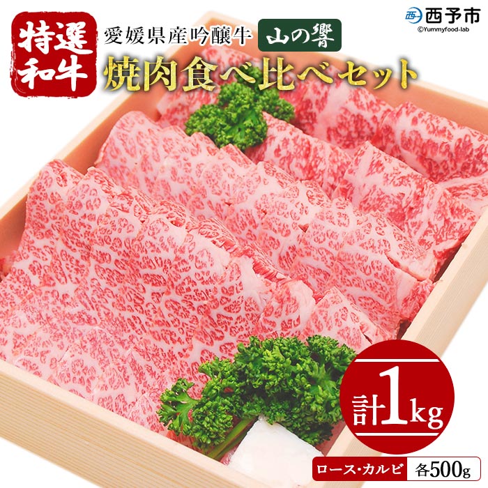 ＜愛媛県産吟醸牛「山の響」特選和牛焼肉 食べ比べセット 合計1kg（500g×2）＞ 牛肉 国産 黒毛和牛 焼き肉 やきにく カット ロース カルビ お楽しみ グルメ お祝い 御祝 お礼 御礼 食材 特産品 高橋畜産 愛媛県 西予市