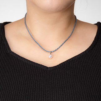 真珠とシルクのネックレス8.0mｍ　ブルー