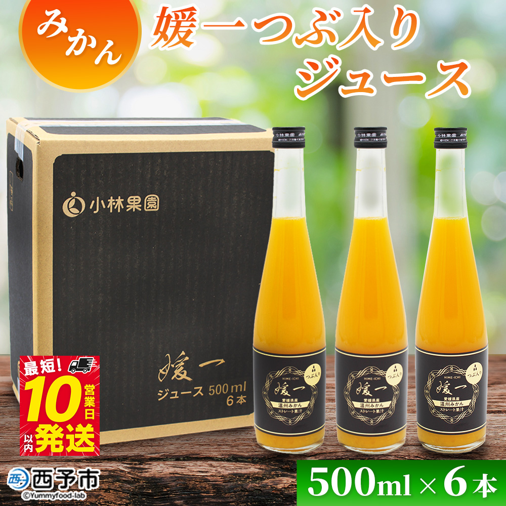 ＜媛一つぶ入りジュース みかん 500ml×6本＞ 国産 つぶ入り オレンジジュース みかんジュース 果汁 粒入り ストレートジュース 愛媛県産 西宇和 果汁 ジュース みかん オレンジ 飲料 セット 小林果園 愛媛県 西予市