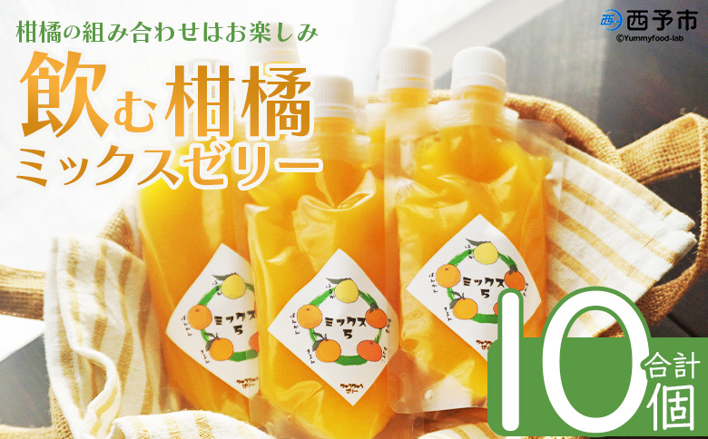 ＜つるんと食感の飲む柑橘ミックスゼリー 10個＞『1か月以内に順次発送予定』果物ゼリー くだもの ゼリー パウチ みかん 蜜柑 デザート スイーツ おやつ のむ ストレート 果汁 100％ 食感 ぷるぷる お楽しみ 渡江から一歩を踏み出す会 愛媛県 西予市 【常温】