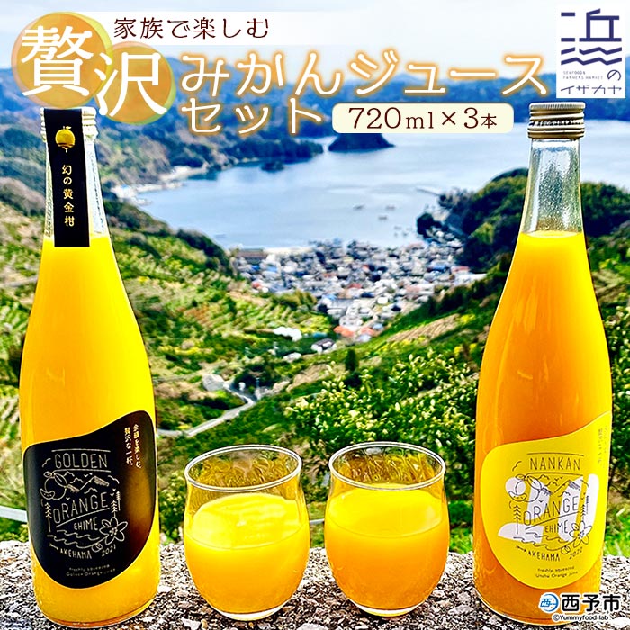 ＜家族で楽しむ贅沢みかんジュース 720ml×3本セット＞果汁100％ ストレート 柑橘 南柑20号 黄金柑 果物 オレンジ フルーツ ギフト 贈り物 愛媛県 西予市