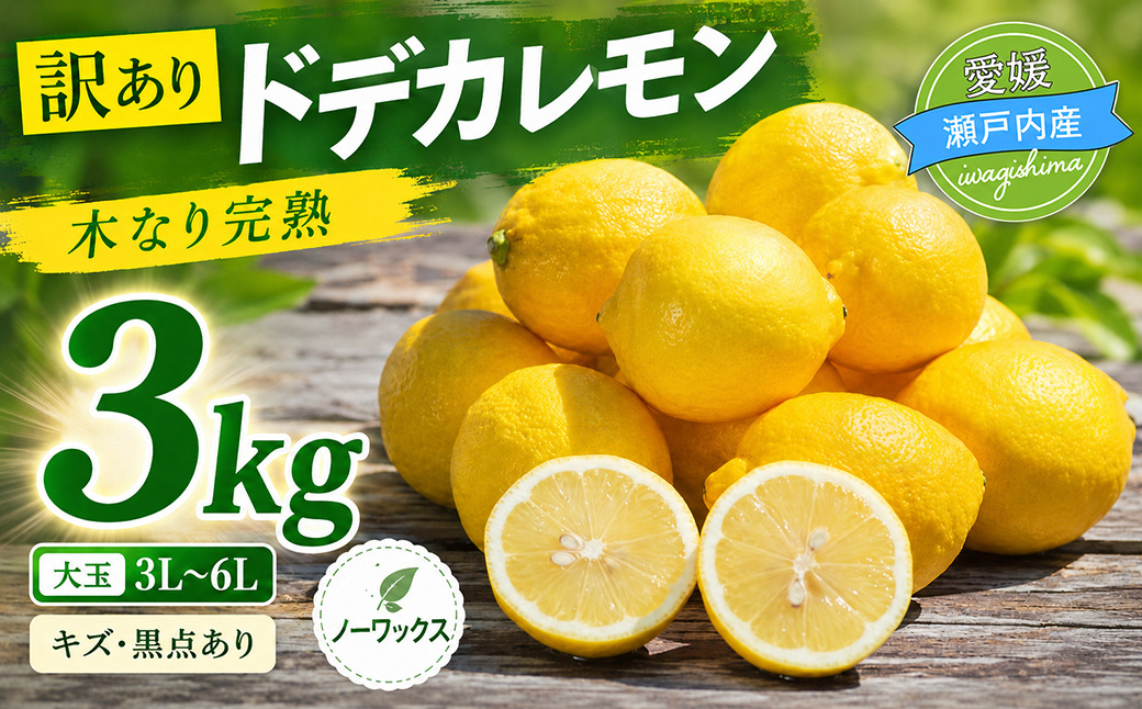 訳あり ブルーレモンファームの太陽をたっぷり浴びたドデカレモン 木なり完熟レモン ３kg