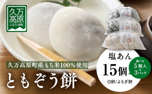 ともぞう餅【塩あん15個】5個入３パック 白餅 よもぎ餅 選べるセット｜愛媛県 久万高原町 手作り 餅 もち 塩あん よもぎ スイーツ 和菓子 正月 雑煮 ぜんざい きな粉餅 甘くない 昔ながらの味