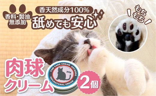 ネコの肉球ケアクリーム 30g【2個セット】 ｜ キャット ペット ケア用品 メンテナンスグッズ お手入れ 飼育 クロモジ 米油 シアバター 安心 蜂蜜成分 潤い 栄養 角質保護 殺菌作用 プレゼント ギフト ※離島への配送不可