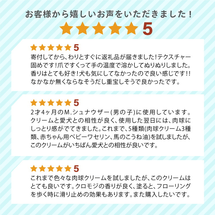 犬の肉球ケアクリーム 30g（クロモジ入り）【5個セット】 ｜ ペット用品 お手入れ 飼育 小型 中型 大型 クロモジ 米油 シアバター 蜂蜜成分 潤い 栄養 角質保護 殺菌作用 天然成分100% ギフト プレゼント ※離島への配送不可