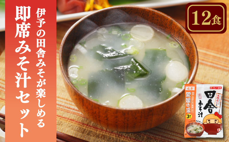 愛媛・伊予の田舎みそが楽しめる即席みそ汁セット （12食入り）| 即席 レトルト 味噌 味噌汁 みそ汁 簡単 便利 具だくさん 食べ比べ 父の日 一人暮らし 減塩 低塩 麦みそ 国産 大麦 大豆 味噌 みそ 粒みそ 調味料 麹 こうじ 味噌汁 みそ汁 愛媛県 松前町 えひめけん まさきちょう ギノーみそ