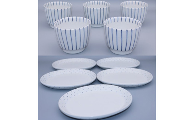 愛媛県＜砥部焼＞「すこし屋」湯呑・楕円皿セット[50R0253]【高島屋選定品】 食器 手描き