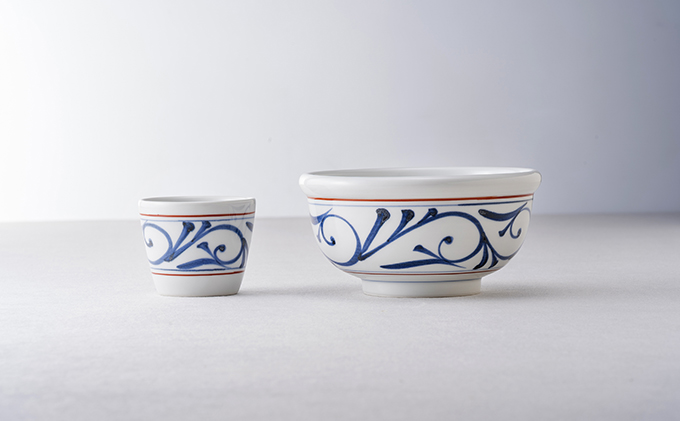 愛媛県＜砥部焼＞「公水窯」玉縁どんぶり鉢＆そば猪口セット[50R0636]【高島屋選定品】 食器 皿 