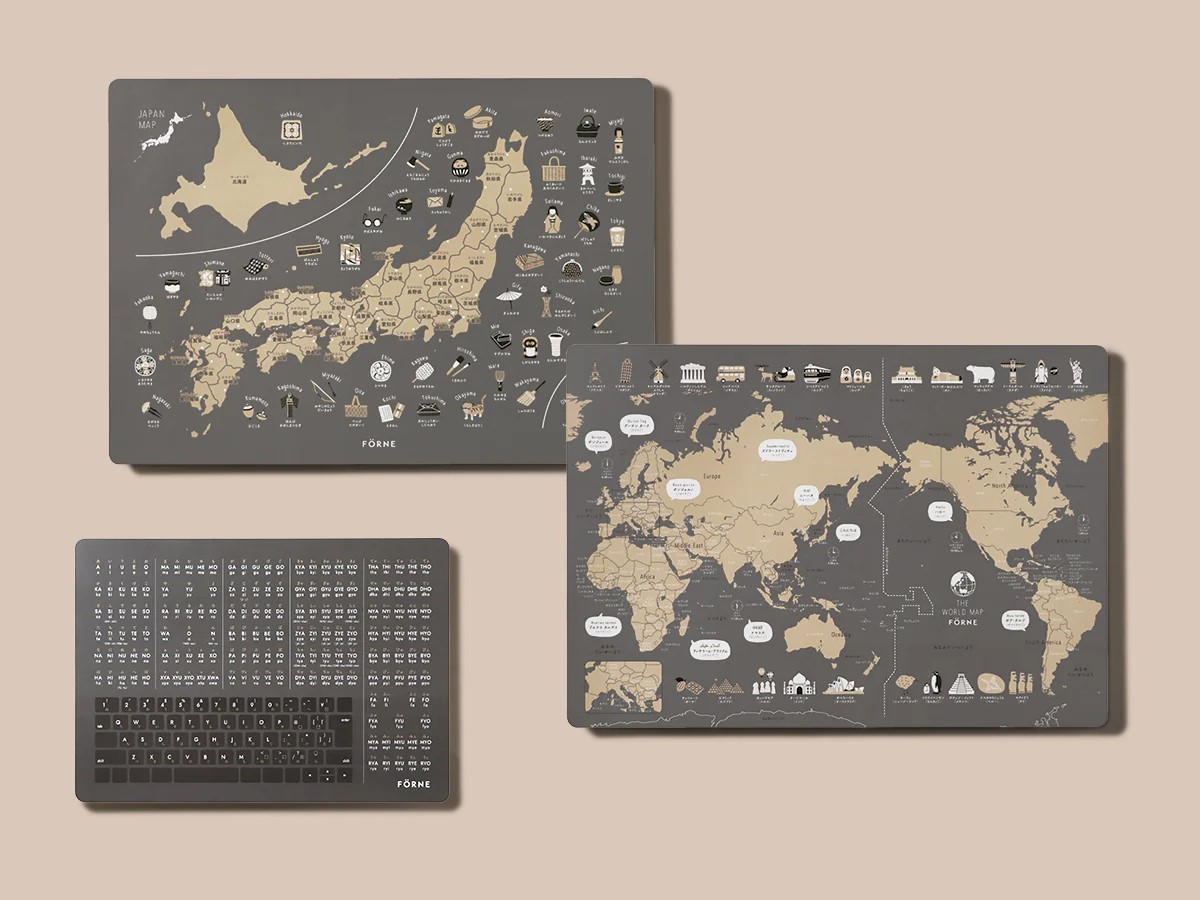 知育ポスター3枚セット（チャコールグレー）（日本地図・世界地図・ローマ字）【幼稚園 小学生 オシャレ 学習用 防水加工 知育 情操教育 おしゃれ 子供 シンプル ギフト お祝い 入園 入学】