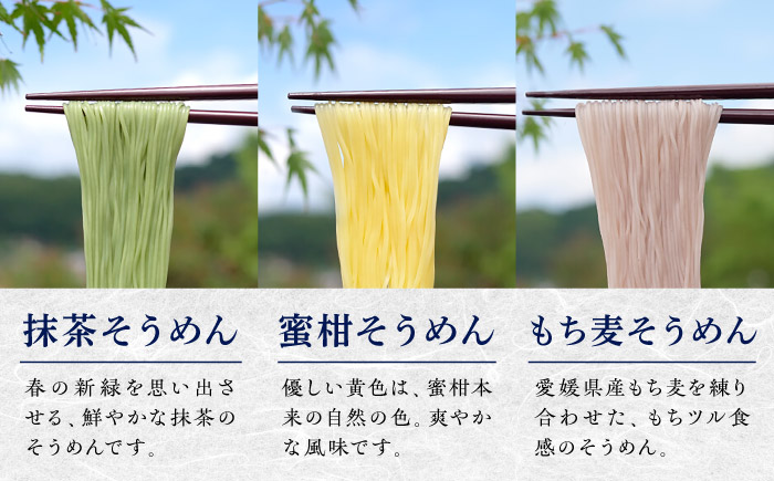 そうめん 手延べ五色そうめん化粧箱入 3kg(50g×60束) / もち麦 みかん 梅 抹茶 練り込み色麺 素麺 カラフル 色付き 小分け 常温 長期保存 詰合せ ランチ 夜食 冷 温 / 愛媛県砥部町/五色そうめん株式会社 [BJAY002]
