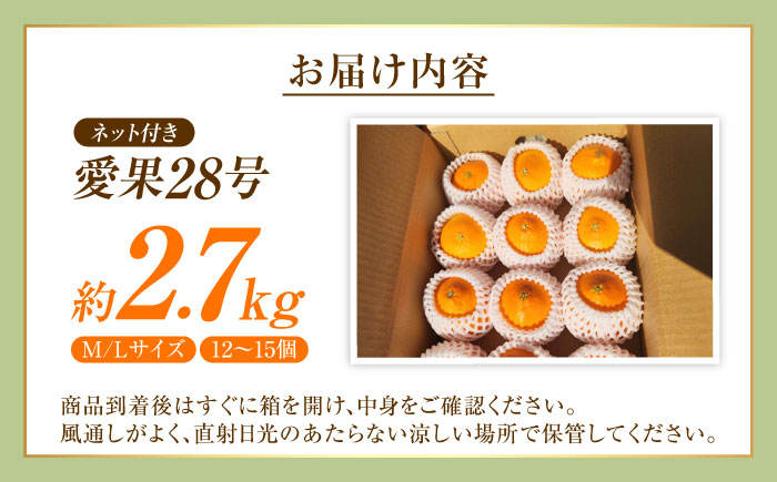 みかん 愛果28号 約2.7kg M-Lサイズ【12月上旬から2月下旬まで順次発送】 / フルーツ 果物 蜜柑 ミカン オレンジ 甘い 先行予約 約 3kg 愛媛 / 愛媛県砥部町/西岡さん家のみかん園 [BJBG001]