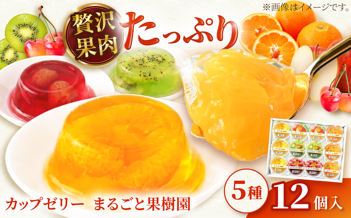 ゼリー カップゼリーまるごと果樹園詰め合わせ 5種12個セット( 伊予柑 みかん りんご キウイフルーツ さくらんぼ )/ 柑橘 ゼリー 果肉 果実 果汁 果物 フルーツ 国産 愛媛県産 スイーツ おやつ ギフト お中元 / 愛媛県砥部町/えひめ中央農業協同組合 [BJCG010]