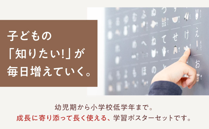 知育 知育ポスターチャコールグレー 7枚セット / 数字 あいうえお ひらがな表 カタカナ 日本地図 世界地図 ABC アルファベット表 掛け算 幼稚園 小学生 学習用 防水加工 知育 情操教育 おしゃれ 子供 シンプル ギフト お祝い 入園 入学 / 愛媛県砥部町/株式会社明朗社 [BJBA002]