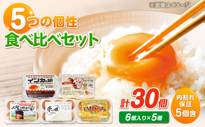 はじめての卵 食べ比べセット 6個×5種類(内割れ保証5個、各種1個づつ)／たまご 生卵 食べ比べ 詰め合わせ お試し 内子町【有限会社イヨエッグ】 [BKCB001]