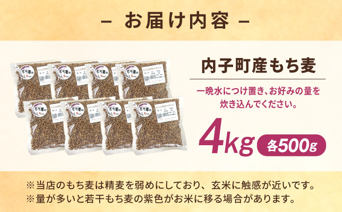内子町産もち麦4kg ／ 国産 雑穀米 もち麦 ごはん おすすめ 送料無料 米 四国 愛媛県 【株式会社内子フレッシュパークからり】 [BKAD011]