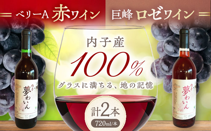内子夢わいん 赤(ベリーA)+ロゼ(巨峰) 1本約720ml 各1本入りセット 計1440ml / ワイン 赤ワイン ロゼワイン わいん wine お酒 酒 洋酒 愛媛県 愛媛 内子町 国産ワイン 日本ワイン 果実酒 送料無料 人気 家飲み 宅飲み【企業組合内子ワイナリー】 [BKAG001]