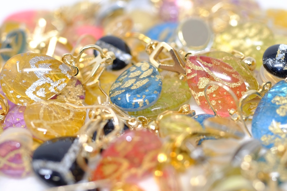 IKAZAKI WASHI JEWERLY しずくイヤリング「ブルー」花柄