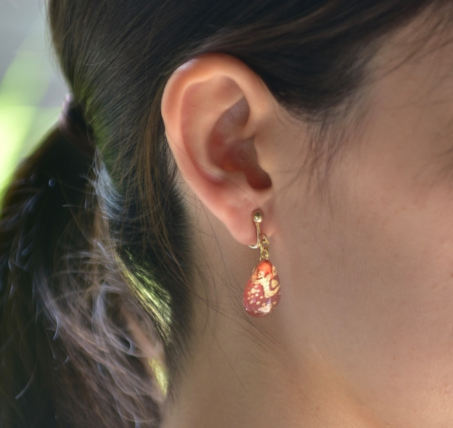 IKAZAKI WASHI JEWERLY しずくピアス「レッド」鞠柄