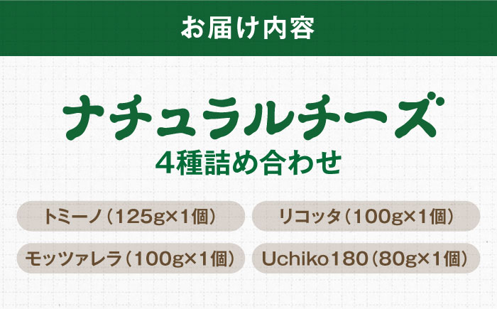 ナチュラルチーズ4種詰め合わせ（トミーノ/モッツァレラ/リコッタ/Uchiko180） ／ チーズ リコッタチーズ ナチュラルチーズ 詰め合わせ モッツアレラチーズ 愛媛県 伝統製法 おつまみ 乳製品【株式会社醍醐】[BKAH001]