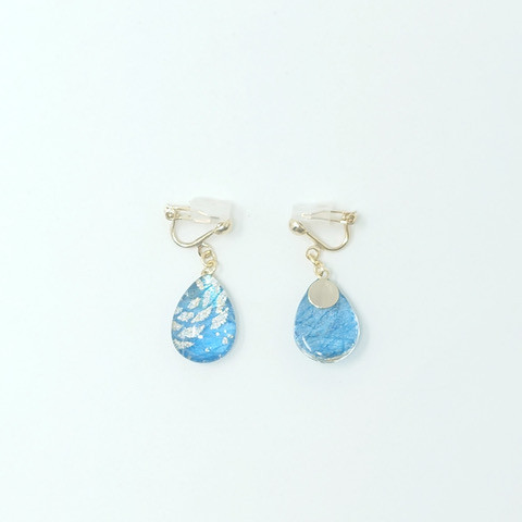 IKAZAKI WASHI JEWERLY しずくイヤリング「ブルー」花柄