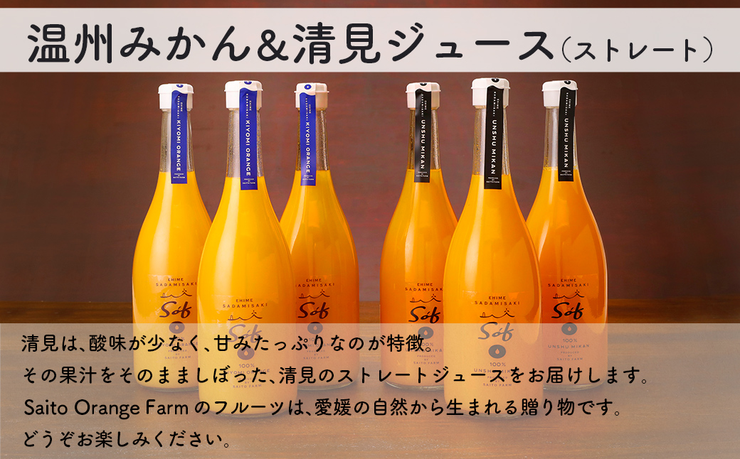 【先行予約】【2026年5月以降順次発送】Saito Orange Farm 温州みかん720ml×3本＋清見720ml×3本 計6本セット IKTAQ026