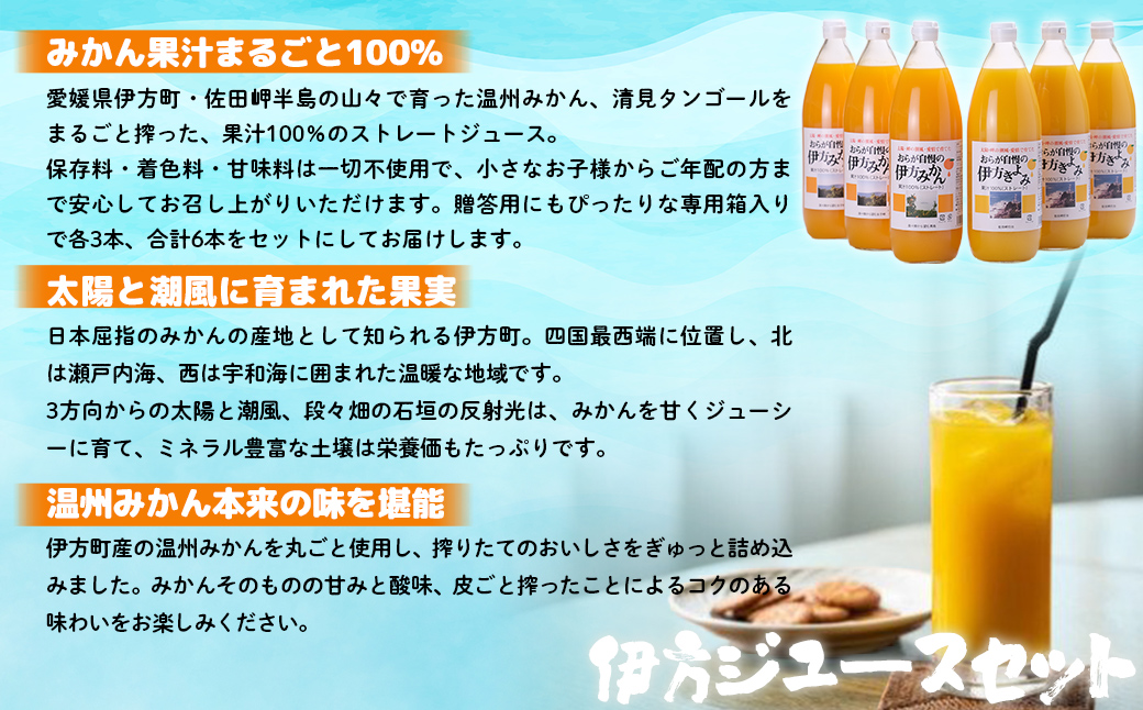 【先行予約】【愛媛県産】おらが自慢のジュースセット（1000ml×6本/みかん3、きよみ3） ストレート果汁100％ 無添加・無着色（2026年4月より順次発送） IKTI014