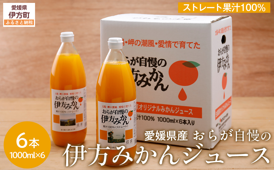 【先行予約】【愛媛県産】おらが自慢の伊方みかんジュース（1000ml×6本）ストレート果汁100％（2025年12月より順次発送） IKTI008