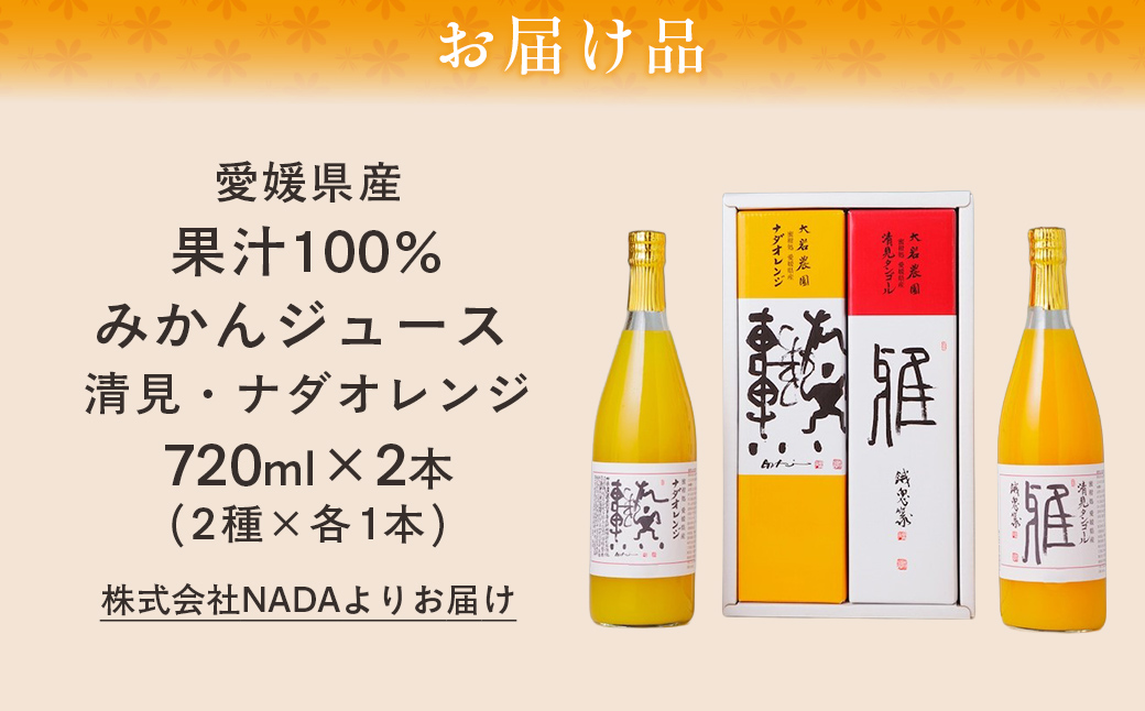 愛媛県産 果汁100％みかんジュース2本入りセット（清見・ナダオレンジ） IKTC011 