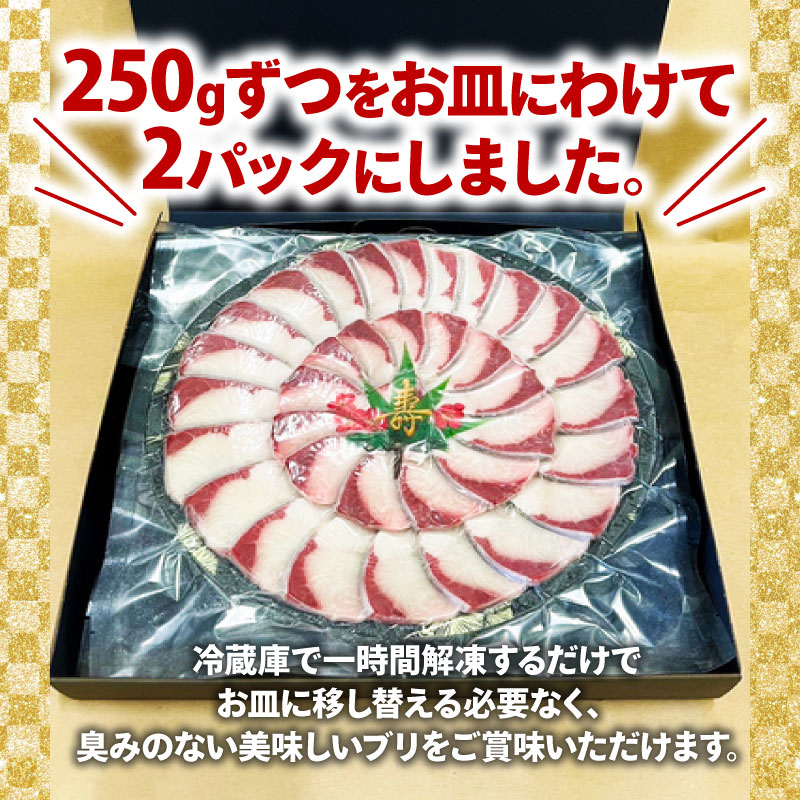 ぶり スライス 冷凍 合計 500g （ 250g × 2皿 ） 10000円 鰤 しゃぶしゃぶ ぶりしゃぶ 鰤しゃぶ 鍋 刺身 刺し身 さしみ カルパッチョ ぶり丼 海鮮丼 海鮮鍋 寿司 鮮魚 魚介類 海産物 ブランド 魚 養殖 小分け 簡単 国産 パック セット 特許 超冷薫 愛媛県 愛南町 あいなん オンスイ