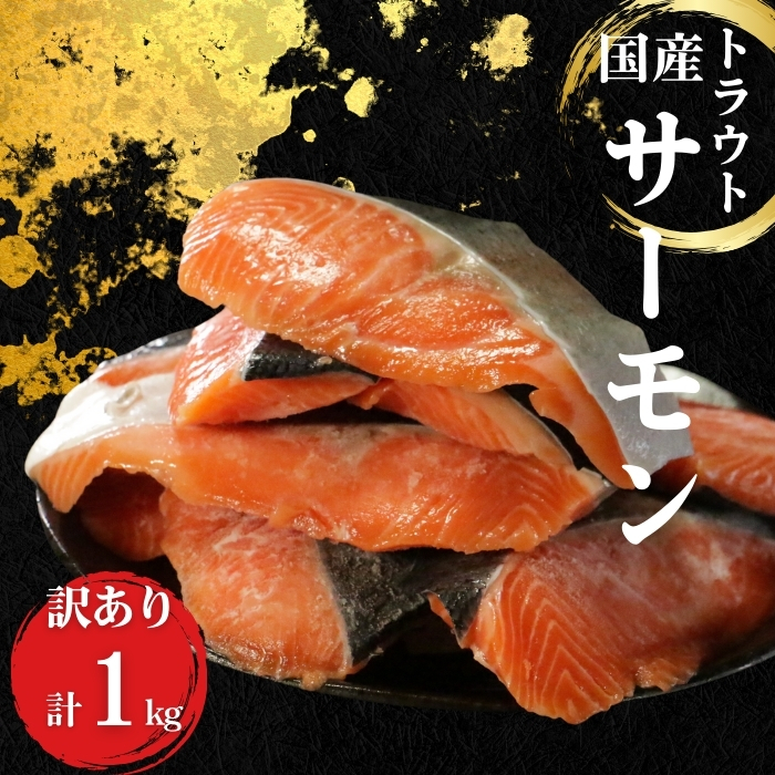 訳あり 国産熟成サーモン 1kg 切り身 冷凍 国産 加熱用 トラウトサーモン サーモン トラウト 鮭 魚 魚介 ソテー 塩焼き 塩鮭 海鮮 塩 水 骨取り 骨とり 骨なし 骨無し  お手軽 簡単調理 10000円 愛南町 愛媛県 愛南サン・フィッシュ