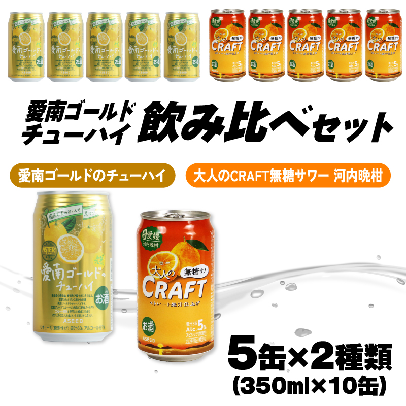 大人のCRAFT無糖サワーと愛南ゴールドのチューハイ 飲み比べセット 350ml×10本 父の日 チューハイ 詰め合わせ 柑橘 酒 アルコール 無糖 酎ハイ クラフトサワー 河内晩柑 果実 フルーツ 愛南ゴールド アシード アスター 缶 愛媛県 愛南町 Yショップ西海