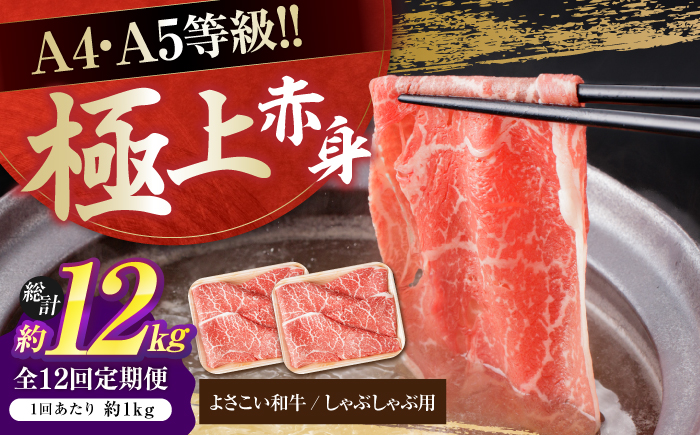 【12回定期便】高知県産 よさこい和牛 上赤身 しゃぶしゃぶ用 約500g×2 総計約12kg 牛肉 すきやき 国産 肉 A4 A5 薄切り スライス 【(有)山重食肉】 [ATAP126]