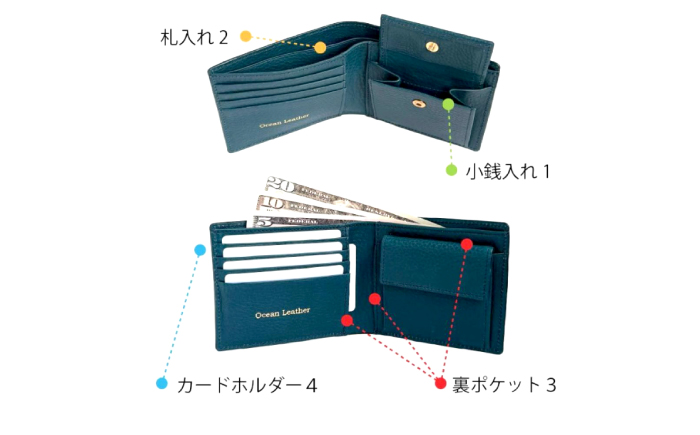 【Ocean Blue】Ocean Leather 二つ折り財布【ブリ】【興洋フリーズ株式会社】 [ATBX071-01]