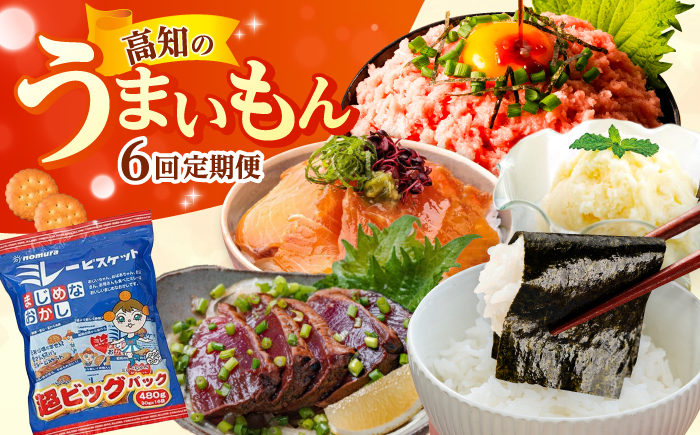 【6回定期便】高知のうまいもん定期便 /カツオ 食べ比べ ネギトロ 土佐和牛 高知 海苔 ミレービスケット ご当地アイス 高知アイス [ATZX023]