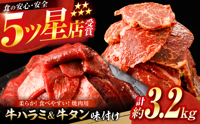 牛ハラミ ＆ 牛タン　味付け 各種約200g×8 総計約3.2kg  / 訳あり 小分け 柔らかい  一口サイズ 【(有)山重食肉】 [ATAP168]