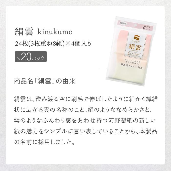 【第38回高知県産業振興計画賞受賞】新保湿ティシュ絹雲３枚重ね8組（24枚）4個入り×20パック（計80個）｜保湿ティッシュ 驚きの肌触り ポケットティッシュ