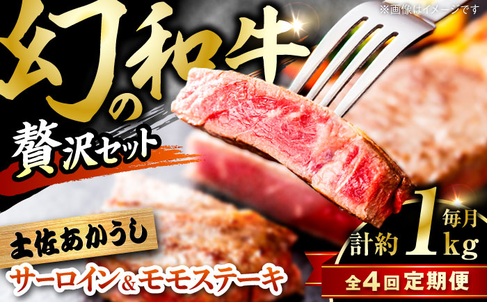 【4回定期便】土佐あかうしサーロイン&モモステーキセット 計約1kg【幻の和牛の贅沢セット】【株式会社Dorago】 [ATAM040]