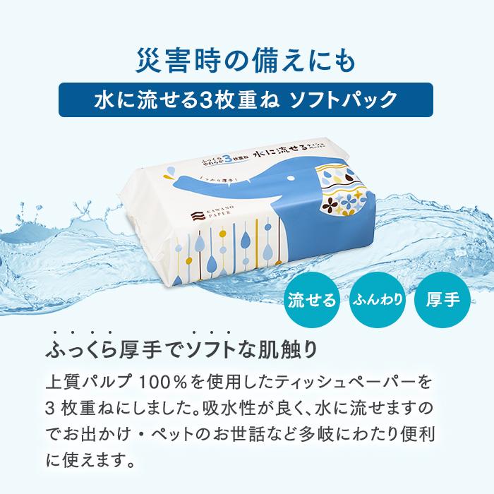 水に流せる３枚重ねティッシュ ソフトパック100組（300枚）×30パック