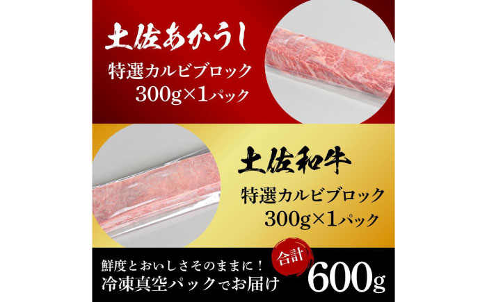 熟成肉 土佐あかうし 土佐和牛2種食べ比べ 特選カルビブロック 約600g (約300g×各1) 【株式会社LATERAL】 [ATAY093]