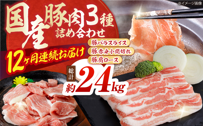 【12回定期便】お肉の定期便 国産 豚肉 詰め合わせ セット (12ヵ月) 総計約24kg バラ スライス 切り落とし 小間切れ 【(有)山重食肉】 [ATAP105]