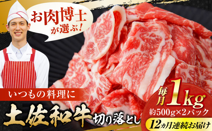 【12回定期便】高知県産 土佐和牛 切り落とし 炒め物 すき焼き用 約1kg×12ヵ月 総計約12kg [ATAP098]