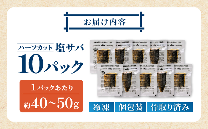 レンチン 塩サバ ハーフカット 10パック/ 小分け 〈嬉しい骨なし〉 脂ののった 鯖 お弁当サイズ サバ 魚 レンジで簡単調理 【興洋フリーズ株式会社】 [ATBX137]